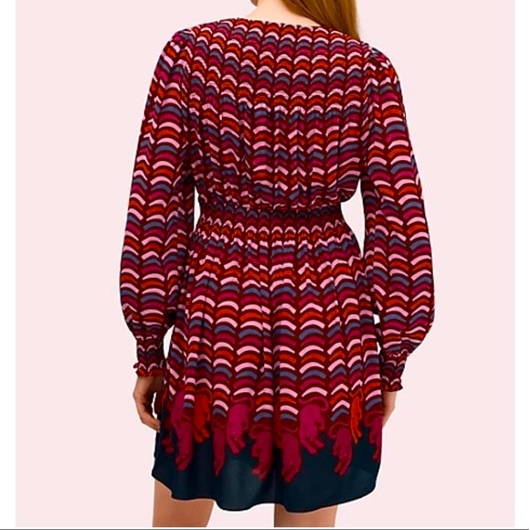 KATE SPADE Purple Rawr Long Sleeve Smocked Mini Dress XXS NEW - Picture 9 of 9